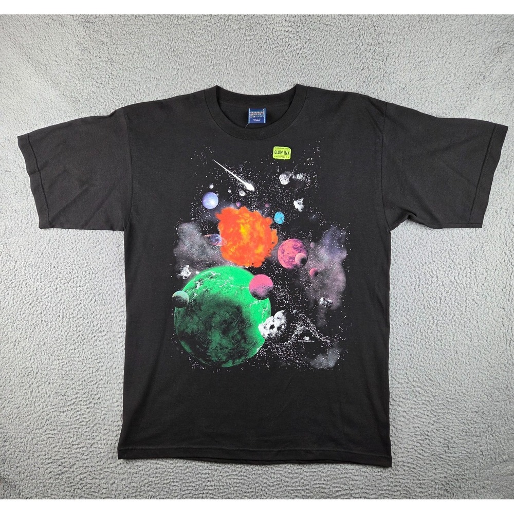Dan Gilbert T-Shirt Mens XL Black Planets Universe Glow In The Dark NEW